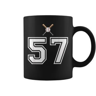 57 番 野球スタイル ヴィンテージホワイト コーヒーマグ - Kawaiitshirt