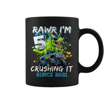 5Th Birthday Monster Truck Dinosaur Party Boys Rawr I'm 5 Coffee Mug - Thegiftio UK