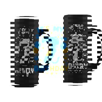 7Th Birthday Boy Blue Dog Theme Party Seven Cool 7 Year Old Coffee Mug - Monsterry