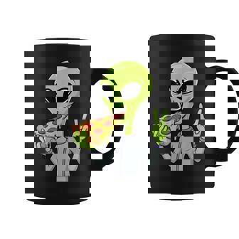 Alien Head Eating Pizza UFO Extraterrestrial Snack Fast Food Coffee Mug | Mazezy