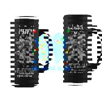 In April We Wear Blue For Teacher Mom Autism Awareness Coffee Mug | Seseable FR