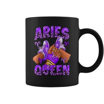 Aries Girl Zodiac Birthday Afro Queen Sneakers Nails Coffee Mug - Monsterry