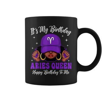Aries Queen Black Woman Purple Cap Zodiac Sign Coffee Mug - Monsterry