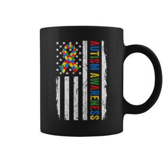 Autism Awareness American Flag Puzzle Dad Mom Womens Coffee Mug | Mazezy
