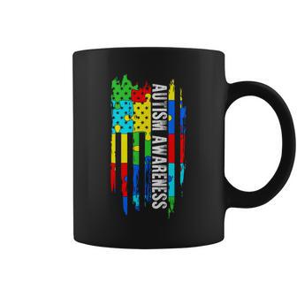 Autism Awareness Mom Dad Usa Flag Coffee Mug - Monsterry
