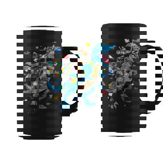 Autism Awareness Raccoon Riding T Rex Dinosaur Coffee Mug | Mazezy