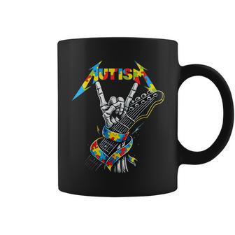 Autism Awareness Autism Skeleton Guitar Player Rock Music Coffee Mug - Thegiftio UK
