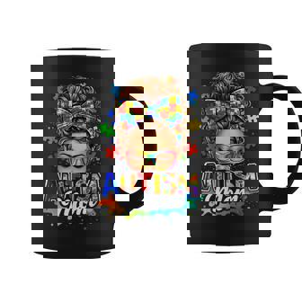 Autism Mom Puzzle Awareness Messy Bun Glasses Coffee Mug - Monsterry