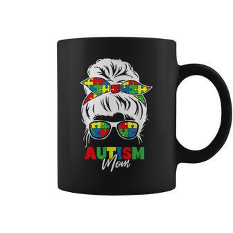 Autismo Mamá Conciencia Moño Desordenado Pieza De Puzzle Madre Taza de café - Regaloses