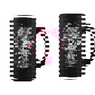 Awesome Black & White Cow Holding Heart Pink Coquette Bow Coffee Mug | Seseable FR