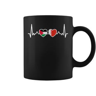 Bahrain Palestine Flag Bahraini Palestinian Unity Heartbeat Coffee Mug | Mazezy