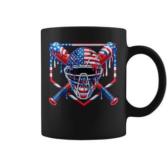 Baseball Catcher Drip American Flag Ice Cream 4Th Of July Coffee Mug - Monsterry