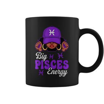 Big Pisces Energy Black Woman Purple Cap Zodiac Sign Coffee Mug - Thegiftio UK