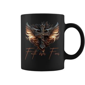 Biker Angel Wings Christian Cross Faith Over Fear On Back Coffee Mug - Thegiftio UK