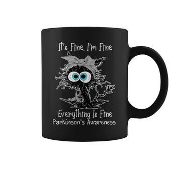 Black Cat Its Fine I'm Fine Parkinson’S Awareness Coffee Mug - Monsterry