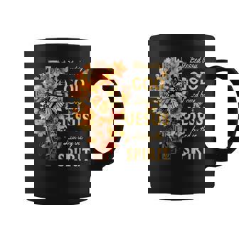 Blessed By God Loved By Jesus Fall Leaves Christian Cross Coffee Mug | Mazezy