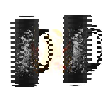 Boho Wolf Howling At The Moon Floral Mystical Graphic Women Coffee Mug | Mazezy