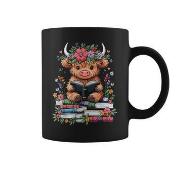 Bookworm Cute Baby Highland Cow Reading Book Coffee Mug | Mazezy