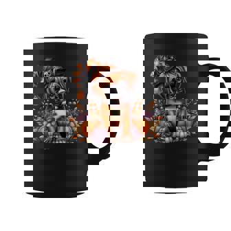 Boxer Dog Halloween Witch Graphic With Floral Fall Pumpkins Coffee Mug | Mazezy