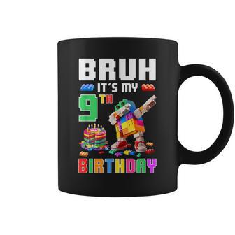 Bruh Its My 9Th Birthday Master Builder Dabbing Block Brick Coffee Mug - Thegiftio