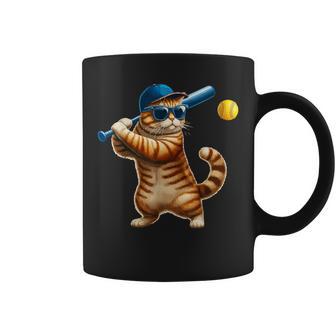 Cat Sunglasses Playing Softball Costume Player Owner Lover Coffee Mug - Thegiftio UK