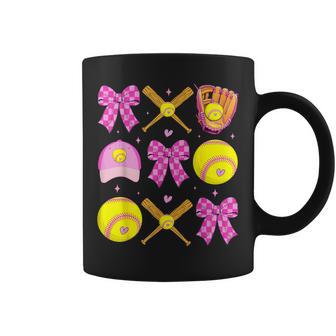Checkered Mama Bow Cute Softball Mom Game Day Sports Coffee Mug - Monsterry