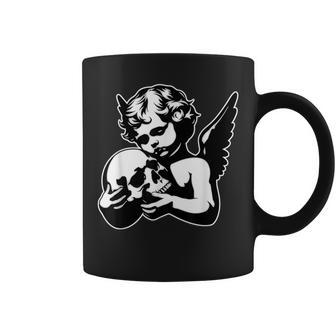 Cherub Angel Holding Skull Blackwork Coffee Mug - Thegiftio UK