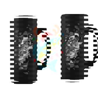 Christmas Bass Fisherman Holiday Lights Festive Fish Coffee Mug | Mazezy