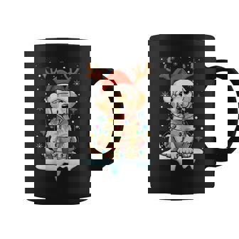 Christmas Light Snow Reindeer Santa Golden Retriever Xmas Coffee Mug - Seseable