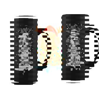 Christmas Light Snow Reindeer Santa Hat Great Pyrenees Xmas Coffee Mug - Monsterry