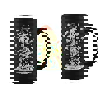 Christmas Lights Wrapped On Cute White Poodle Fun Dog Lover Coffee Mug | Seseable CA