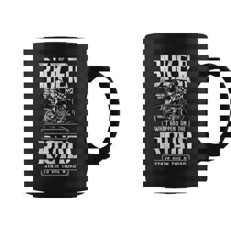 Classic Motorcycle Biker Biker What Happens On The Road Coffee Mug | Mazezy