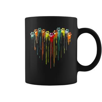 Colorful Dog Paw Heart Print Watercolors Painting Heart Dogs Coffee Mug - Thegiftio UK