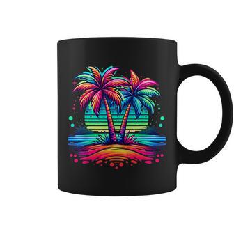 Colorful Palm Trees Beach Neon Beach Vacation Coffee Mug - Thegiftio