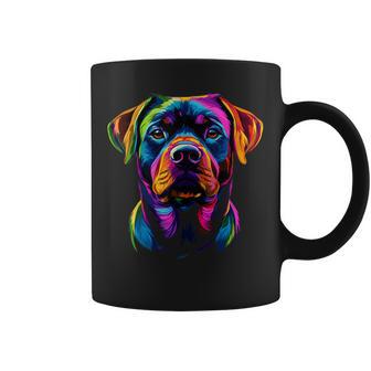 Colorful Rottweiler Face Rottie Dog Lover Black Coffee Mug | Mazezy