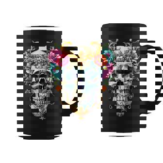 Cráneo Arte Geométrico Fantasía Colorido Grá Taza de café - Regaloses