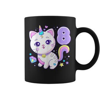 Cumpleaños Niña 8 Años Gato Unicornio 8º Cumpleaños Taza de café - Regaloses