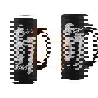 Cute 67 Meme Preppy Aesthetic Pink Crochet Knit Girls Coffee Mug | Mazezy