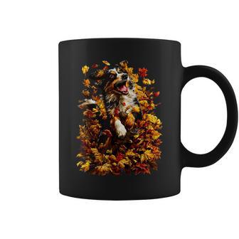 Cute Australian Shepherd With Fall Leaves Autumn Aesthetic Coffee Mug | Mazezy