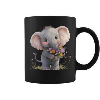 Cute Elephant Holding Colorful Flowers Coffee Mug - Thegiftio UK