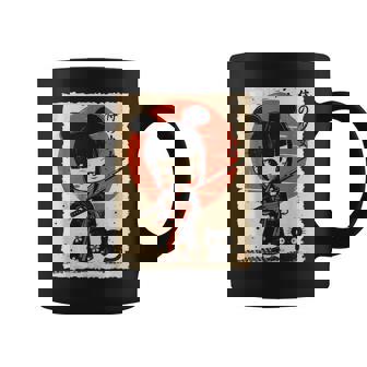 Cute Kawaii Samurai Girl With Katana & Cat Japanese Anime Coffee Mug - Monsterry