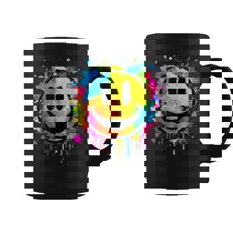 Cute Paint Splash Happy Smile Face 70s Tie Dye Smiling Coffee Mug | Mazezy