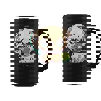 Cute Pug Puppy With Tennis Racket And Ball Kawaii Coffee Mug | Mazezy