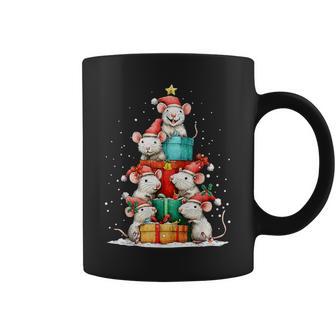 Cute Rat Mouse Pile Christmas Tree Xmas Hat Coffee Mug | Mazezy