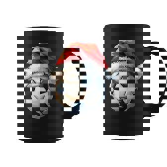 Cute Soccer Ball Christmas Santa Hat Holiday Coffee Mug | Mazezy