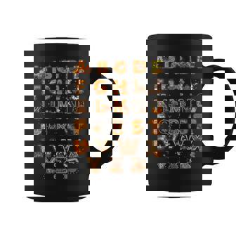 Cute Thanksgiving Alphabet Autumn Turkey Pumpkin Leaf Coffee Mug | Mazezy