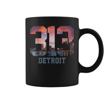 Detroit Michigan 313 Area Code Pride Skyline Coffee Mug | Mazezy