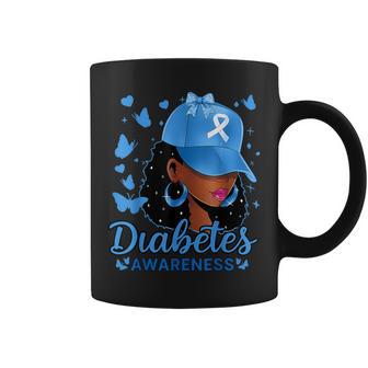 Diabetes Awareness Month Black Blue Ribbon Support Coffee Mug | Mazezy