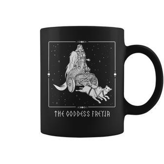 Diosaikinga Freyja Gato Carro Tarot Nórdico Pagano Freya In Mangas Taza de café - Regaloses