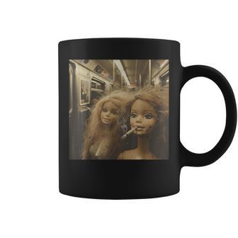 Distressed Doll Smoking Doll Face Meme Coffee Mug - Thegiftio UK